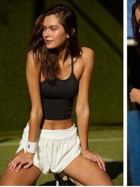 Free People Movement Like New! happiness runs LONG crop tank in black size xs/s